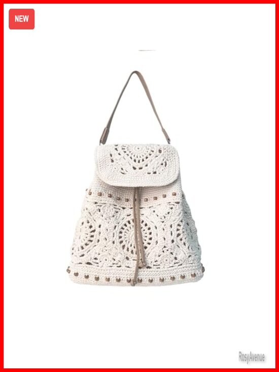 Handmade Crochet Backpack Women Boho Rucksack Cotton Rope Adjustable Straps main image 4